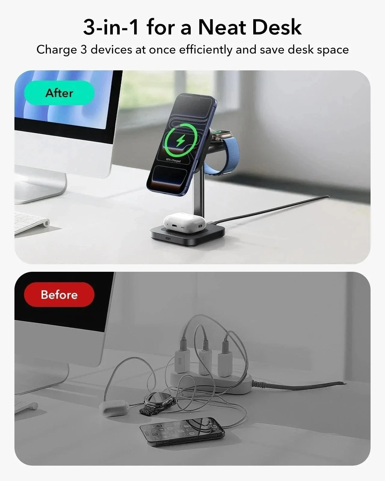 25W CryoBoost 3-in-1 Magnetic Charger (Qi2) and Car Charger (Air Vent) Bundle - US Plug–Black - Image 5