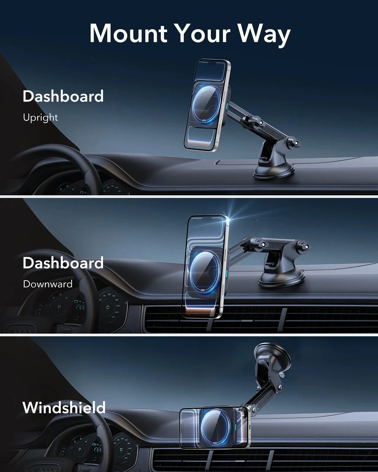 15W Dashboard Wireless Car Charger and 25W CryoBoost Foldable 3-in-1 Charger Bundle - US Plug–Black - Image 3