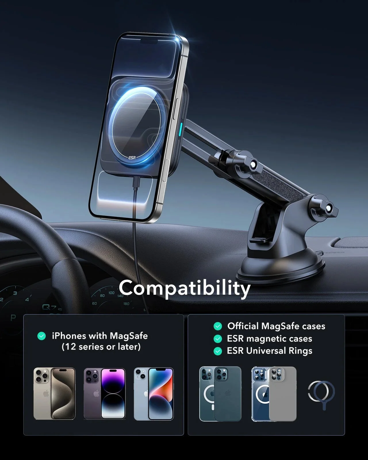 15W Dashboard Wireless Car Charger and 25W CryoBoost Foldable 3-in-1 Charger Bundle - US Plug–Black - Image 5