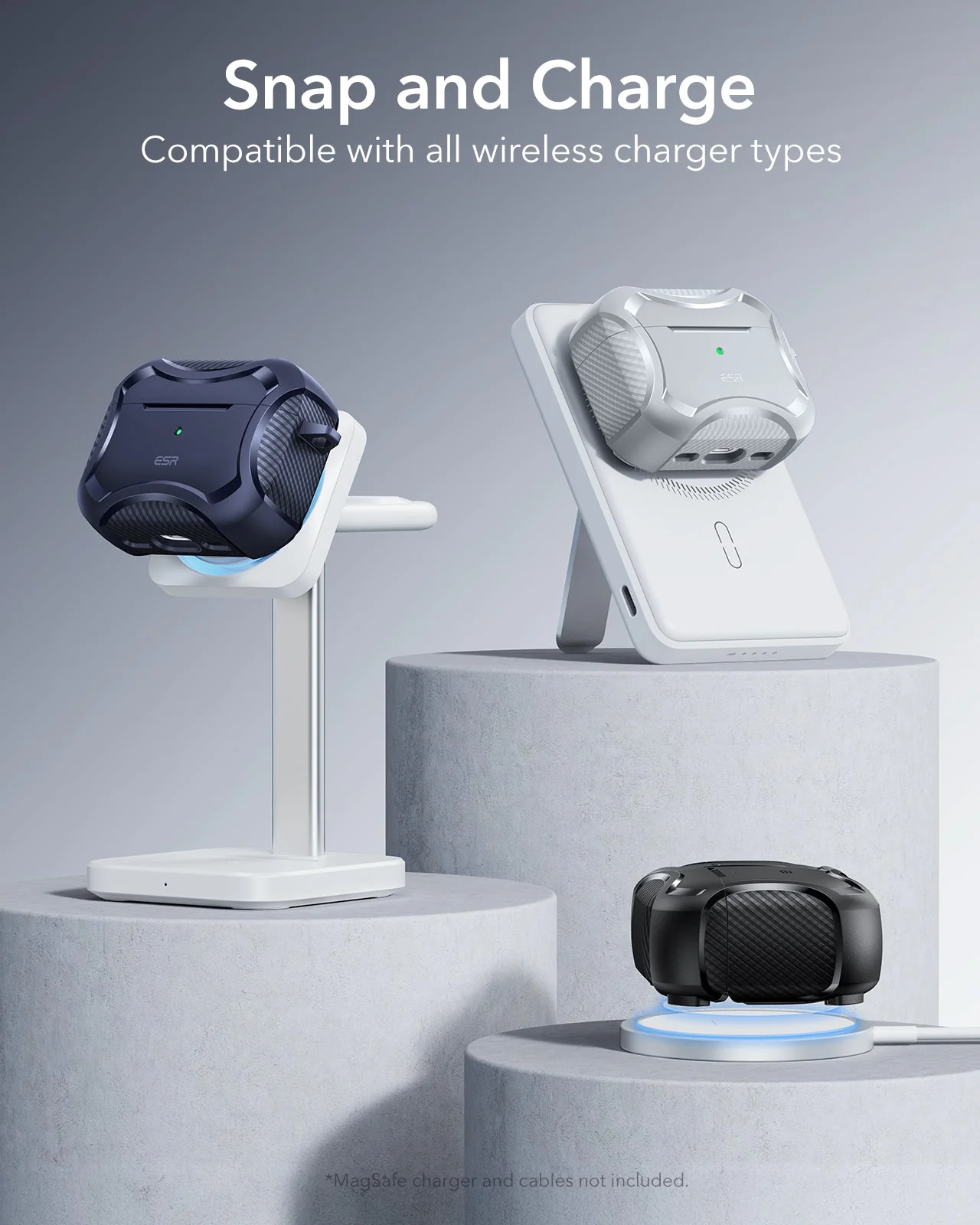 15W 3-in-1 Wireless Charging Station with CryoBoost (HaloLock) and AirPods Pro 3 Cyber Tough Case Bundle - Black - US Plug - Image 15