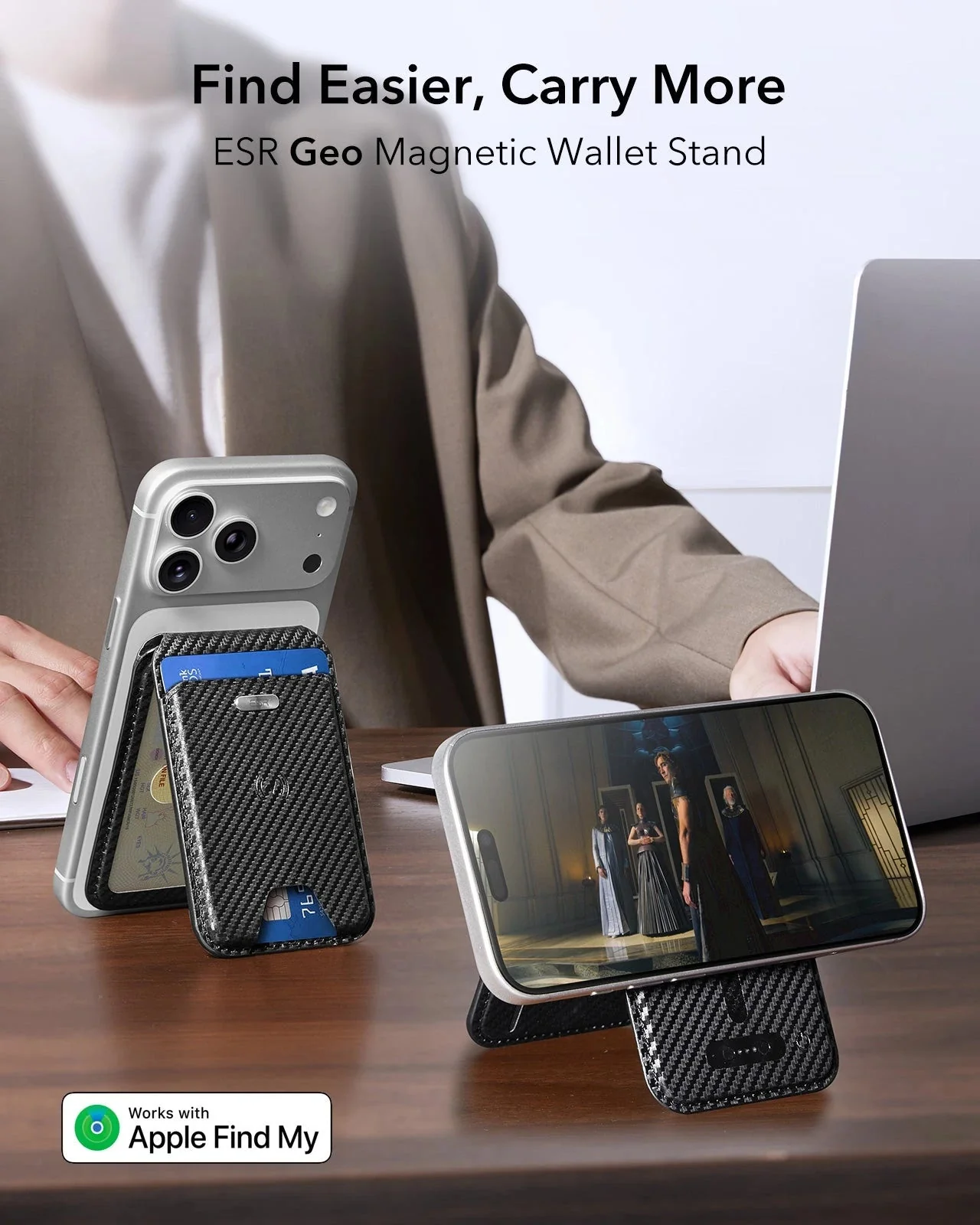 Geo Magnetic Wallet Stand - Black Carbon Fiber - Image 2