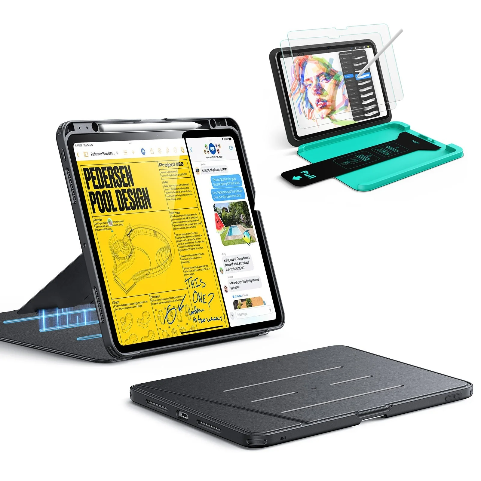 iPad Pro 13" (2025) Bundle Flip Magnetic Case with Pencil Holder & Armorite® Paper-Feel Protection - Black
