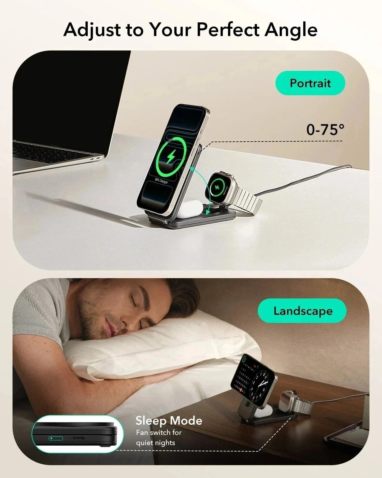 CryoBoost Foldable 3-in-1 Magnetic Charging Station (25W) – US Plug-Black - Image 9