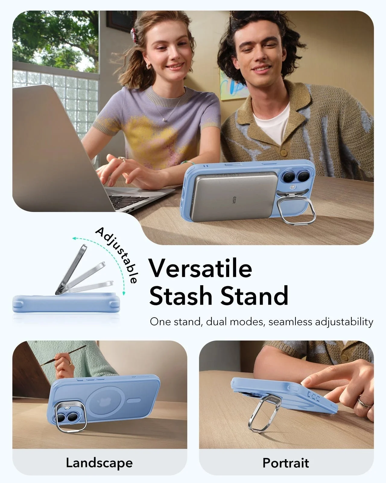 iPhone 17 Classic Hybrid Magnetic Case (Camera Control, Stash Stand) - Frosted Light Blue - Image 8
