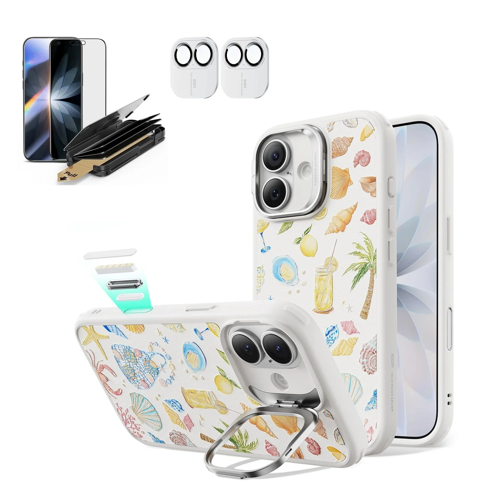 iPhone 17 Bundle Classic Hybrid Magnetic Case (Stash Stand) and Armorite Pro Privacy Screen Protector - Coastal Summer