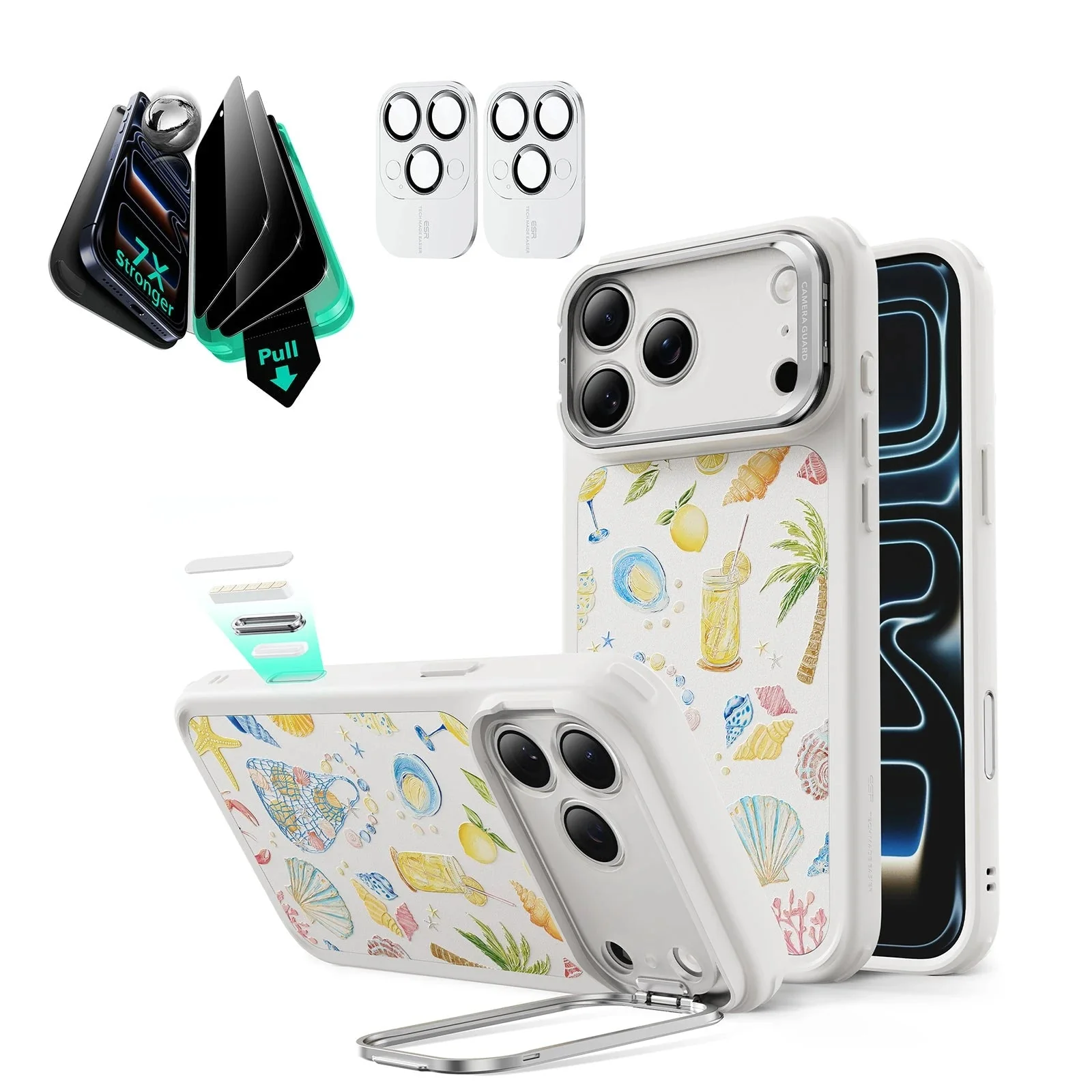 iPhone 17 Pro Max Bundle Classic Hybrid Magnetic Case (Camera Control, Stash Stand) and Armorite Privacy Screen Protector - Coastal Summer