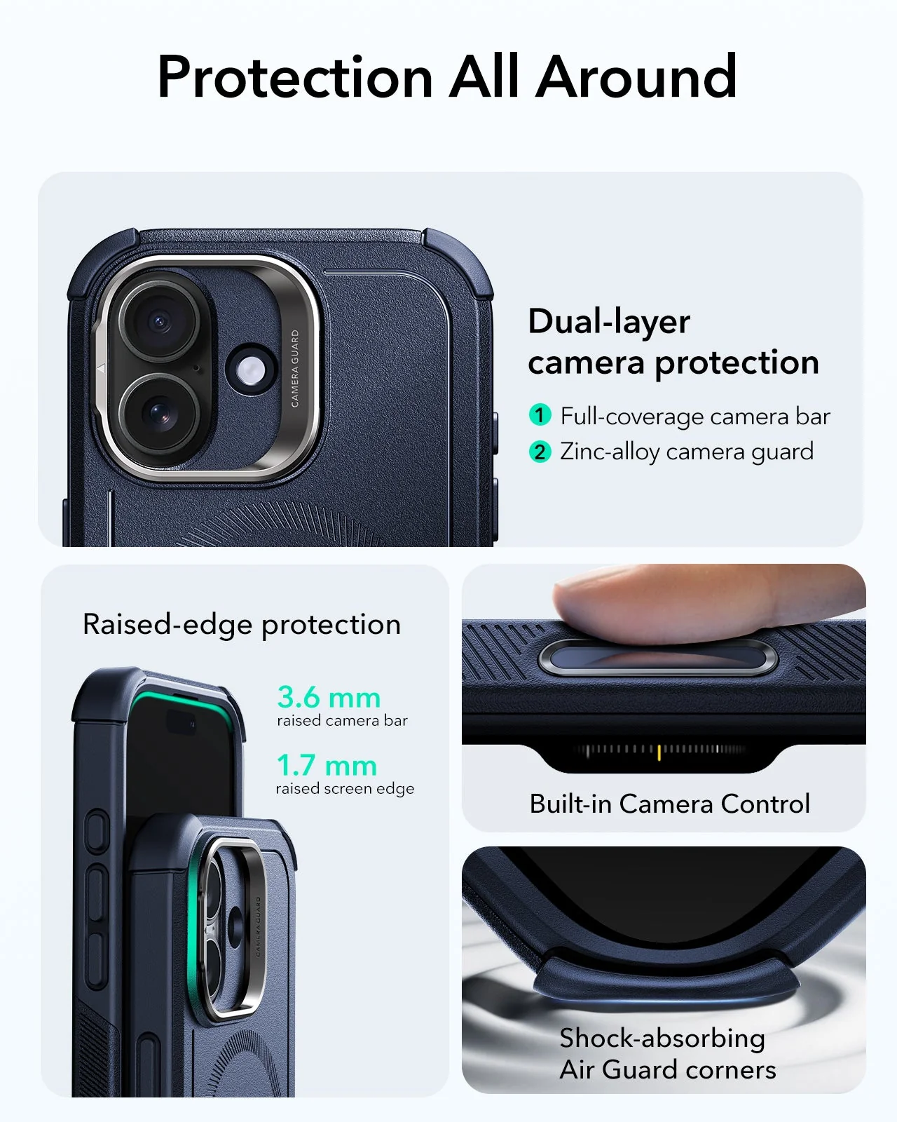 iPhone 17 Bundle Cyber Tough Magnetic Case (Camera Control, Stash Stand) and Armorite Privacy Screen Protector - Navy Blue - Image 3
