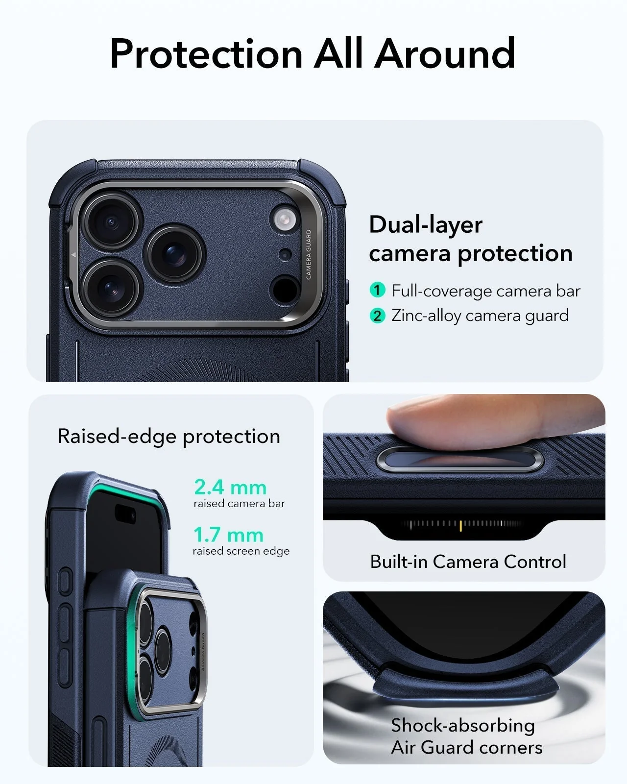 iPhone 17 Pro Max Bundle Cyber Tough Magnetic Case (Camera Control, Stash Stand) and Armorite Screen Protector - Navy Blue - Image 3