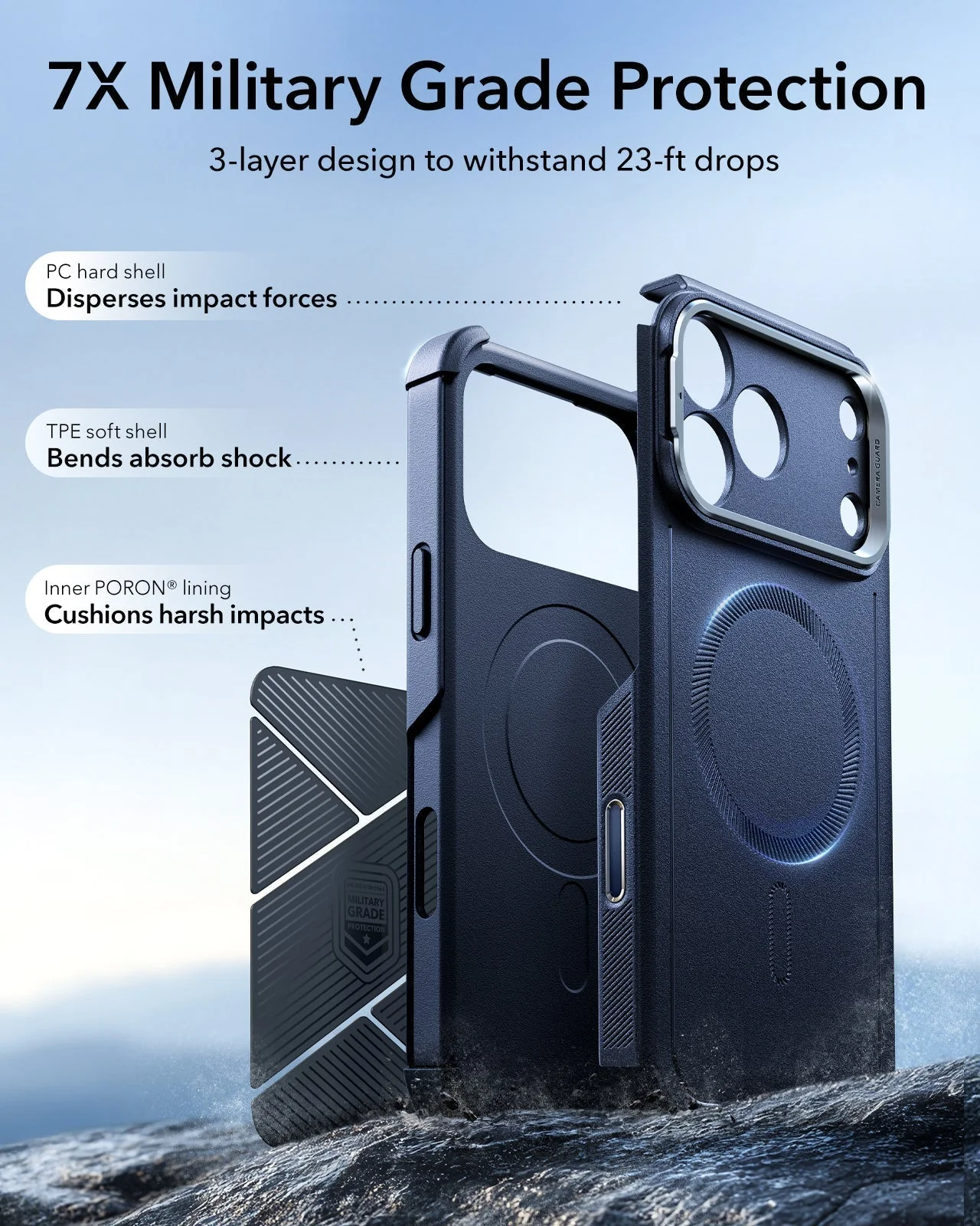 iPhone 17 Pro Max Bundle Cyber Tough Magnetic Case (Camera Control, Stash Stand) and Armorite Screen Protector - Navy Blue - Image 4