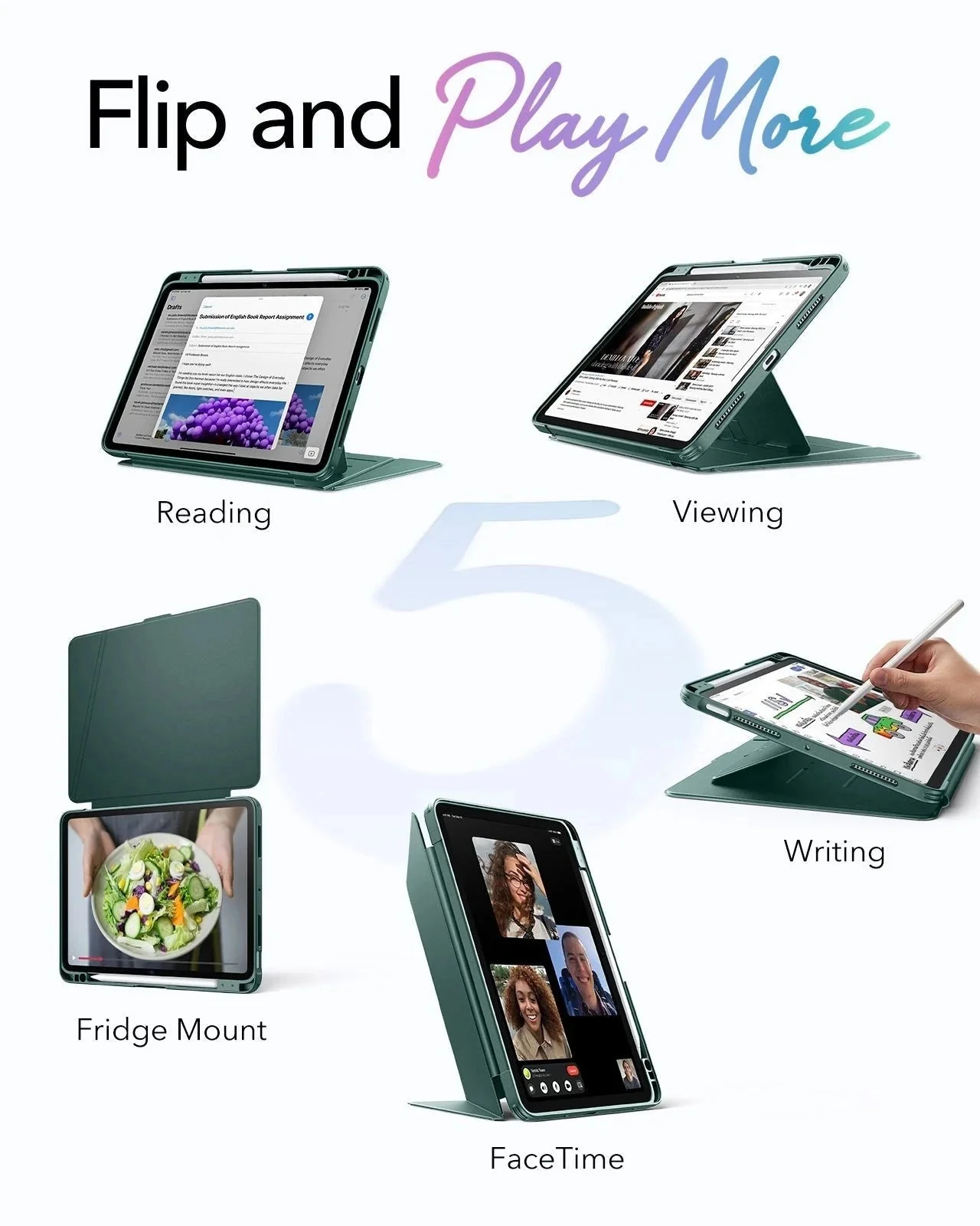 iPad Air 11" (M4) 2026 Bundle Flip Magnetic Case with Pencil Holder & Armorite® Protection - Green - Image 4