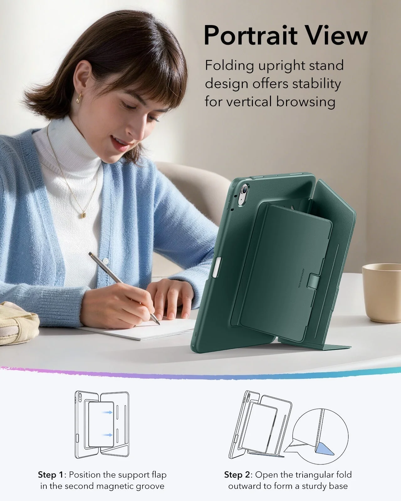 iPad Air 11" (M4) 2026 Bundle Flip Magnetic Case with Pencil Holder & Armorite® Protection - Green - Image 8