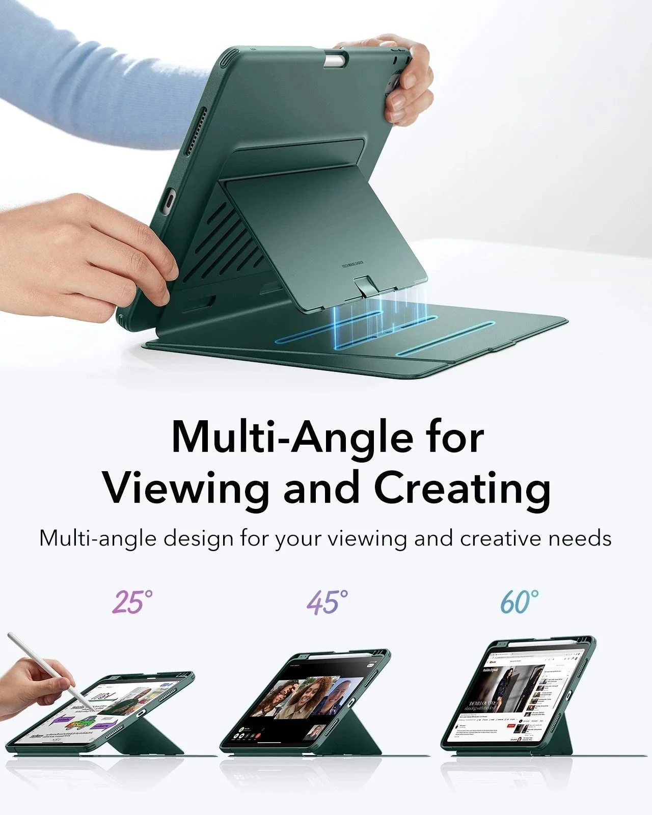 iPad Air 11" (M4) 2026 Bundle Flip Magnetic Case with Pencil Holder & Armorite® Paper-Feel Protection - Green - Image 5