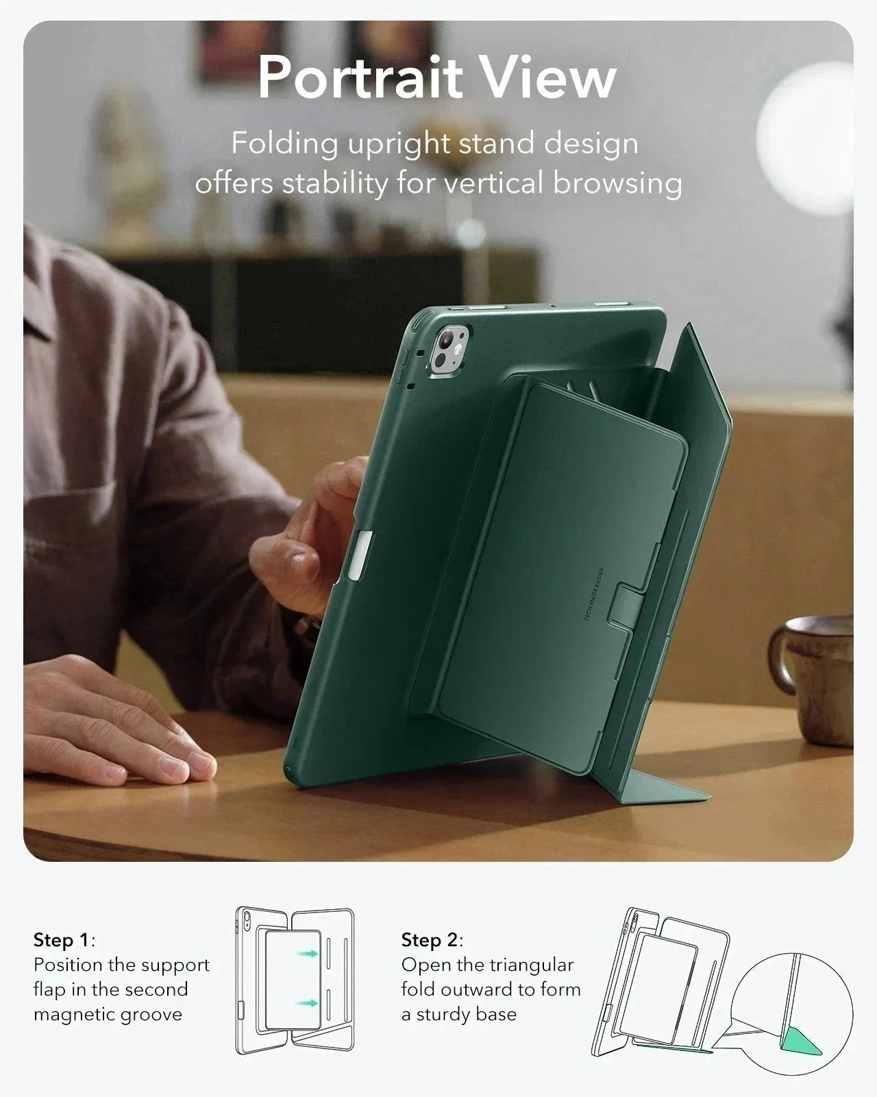 iPad Pro 13" (2025) Bundle Flip Magnetic Case with Pencil Holder & Armorite® Protection - Green - Image 6