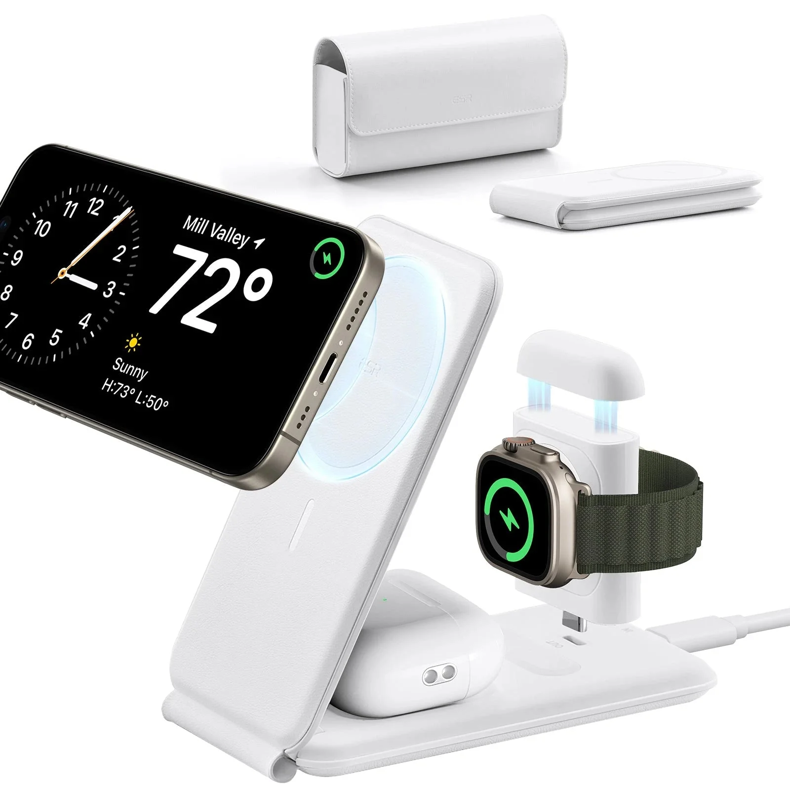 HaloLock™ 3-in-1 Travel Wireless Charging Set - White - JP Plug