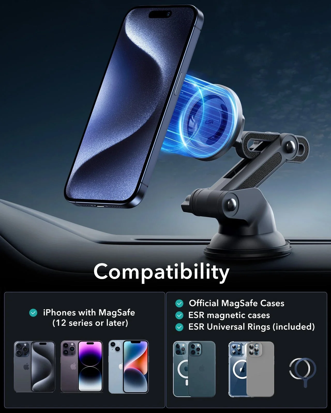Dashboard Car Phone Mount (HaloLock) - Black - Image 3