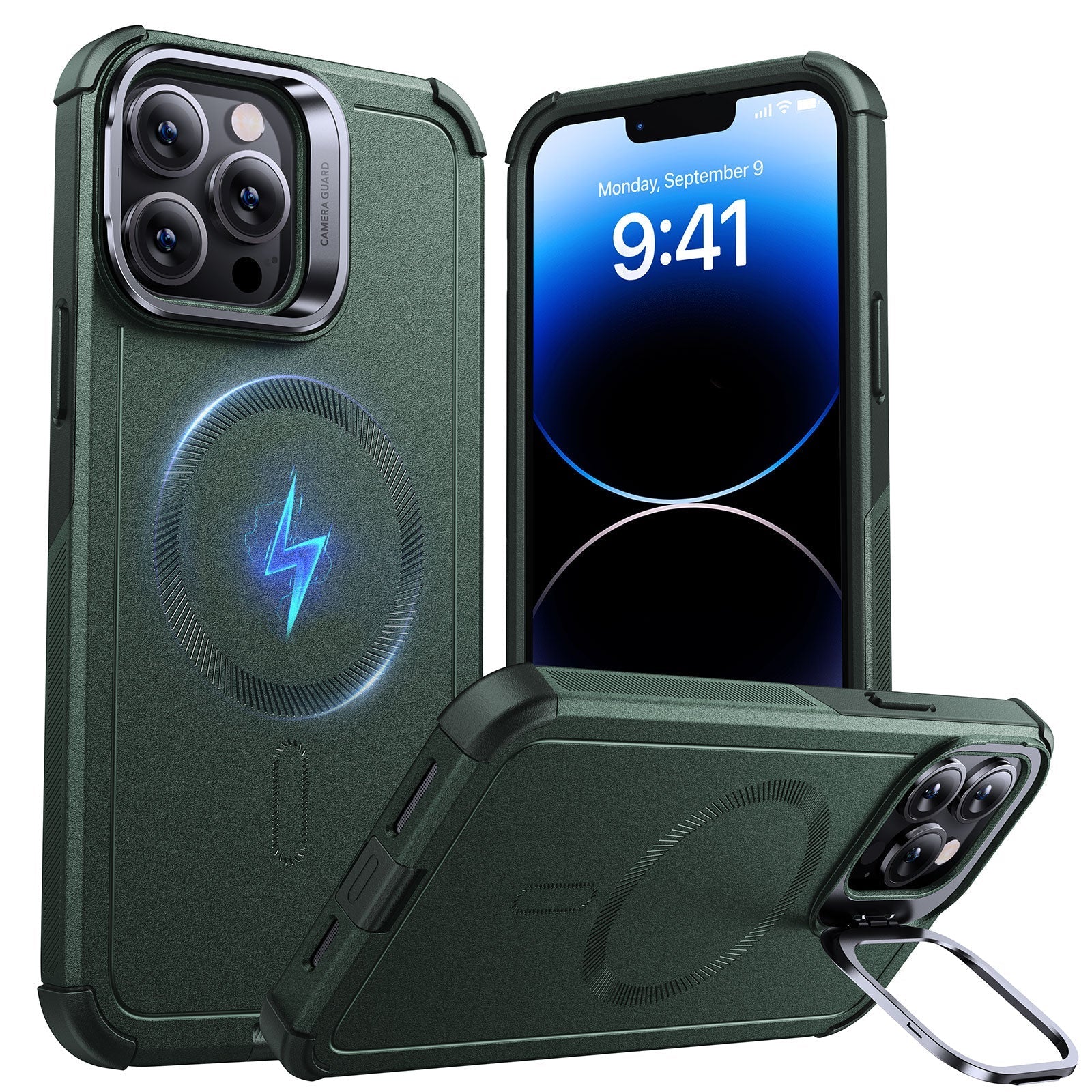 iPhone 14 Pro Cyber Tough Magnetic Case (Stash Stand) - Green