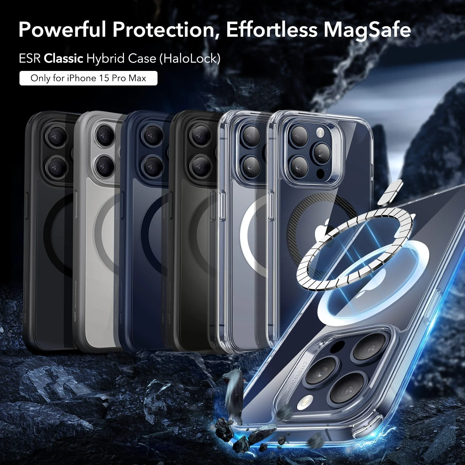 iPhone 15 Pro Max Classic Hybrid Case (HaloLock) - Clear Dark Blue - Image 2