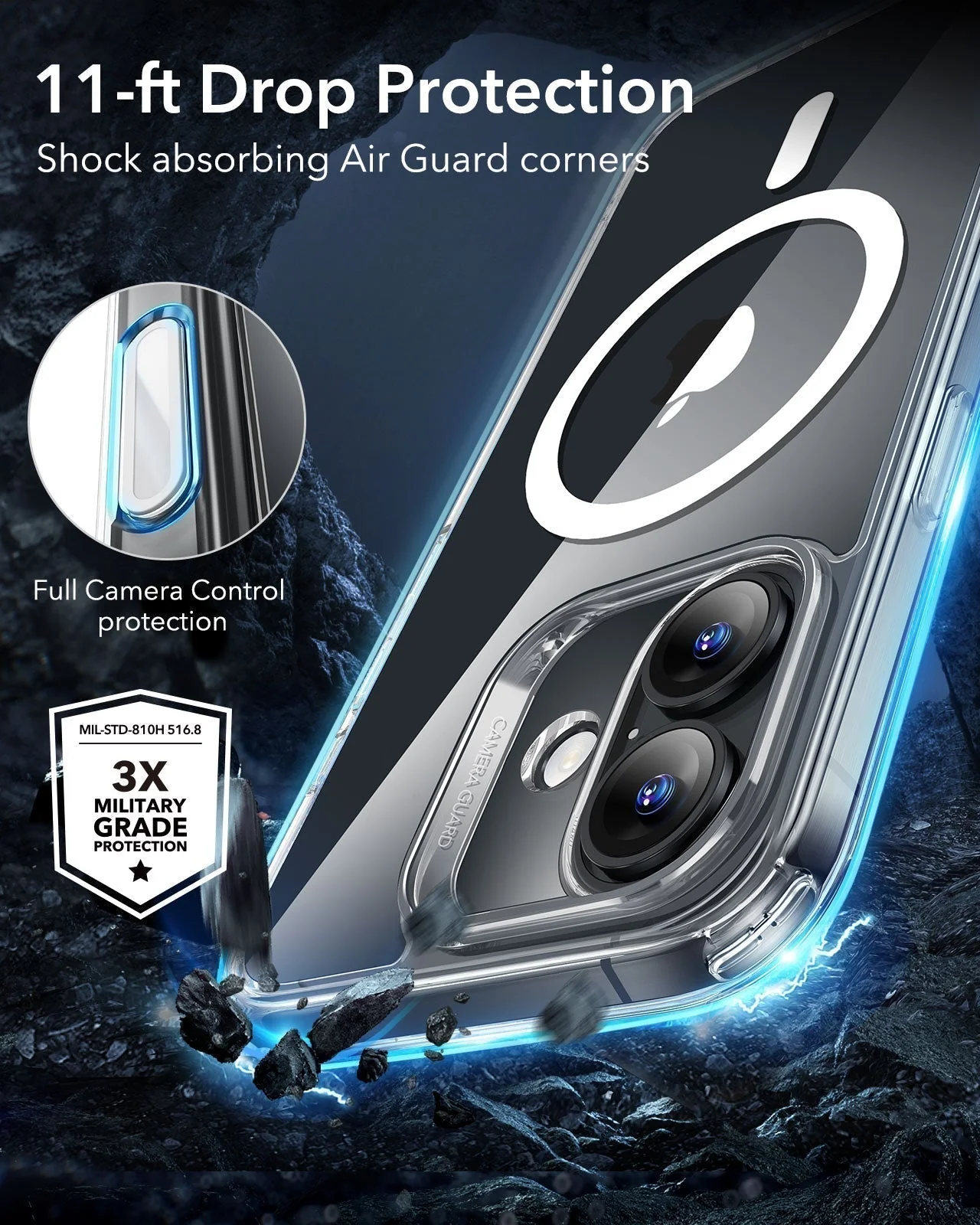 iPhone 16 Plus Classic Hybrid Magnetic Case (Camera Control) & Privacy Screen Protector Bundle - Clear Black - Image 7
