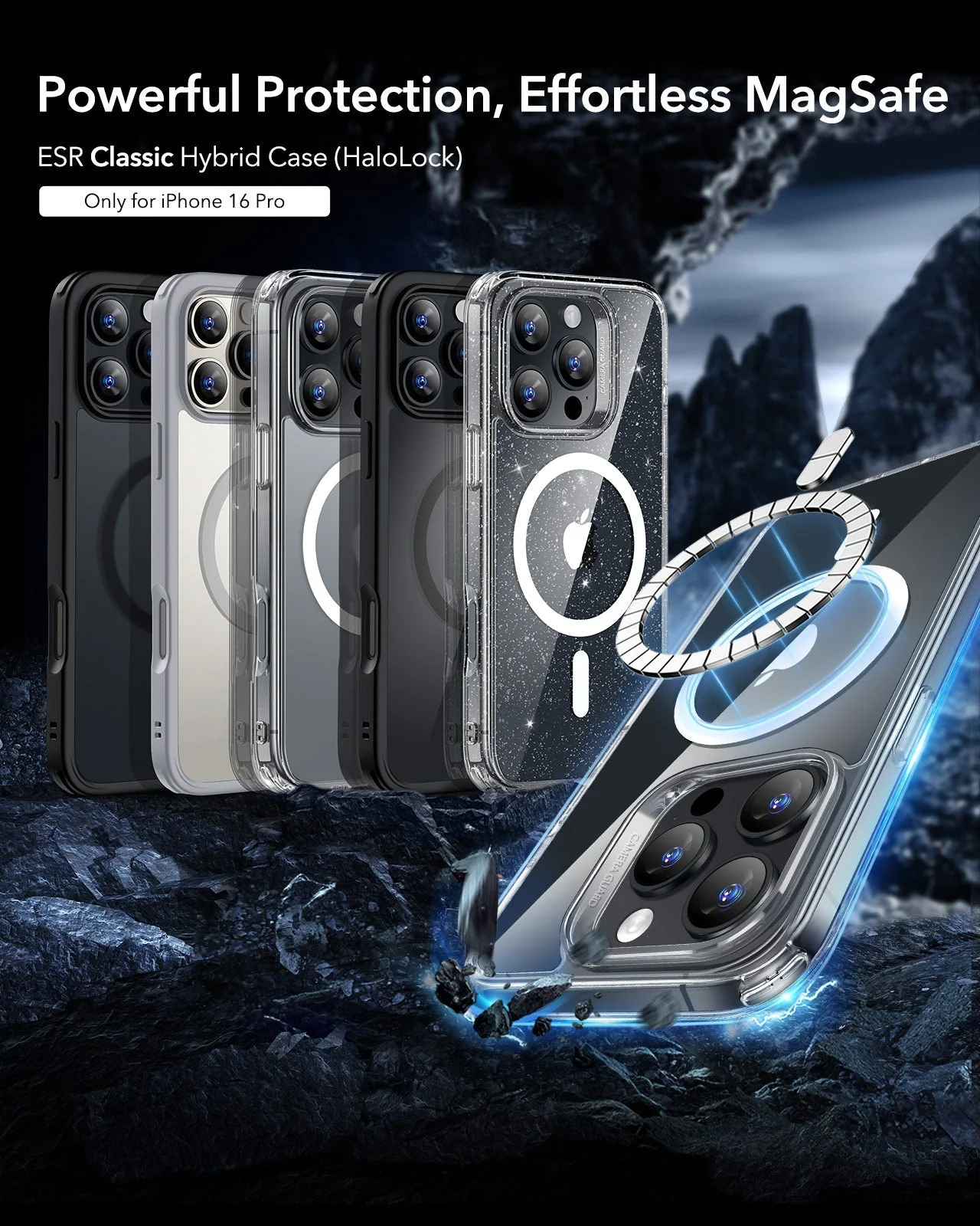 iPhone 16 Pro Classic Hybrid Case (HaloLock) - Clear Shimmer - Image 2