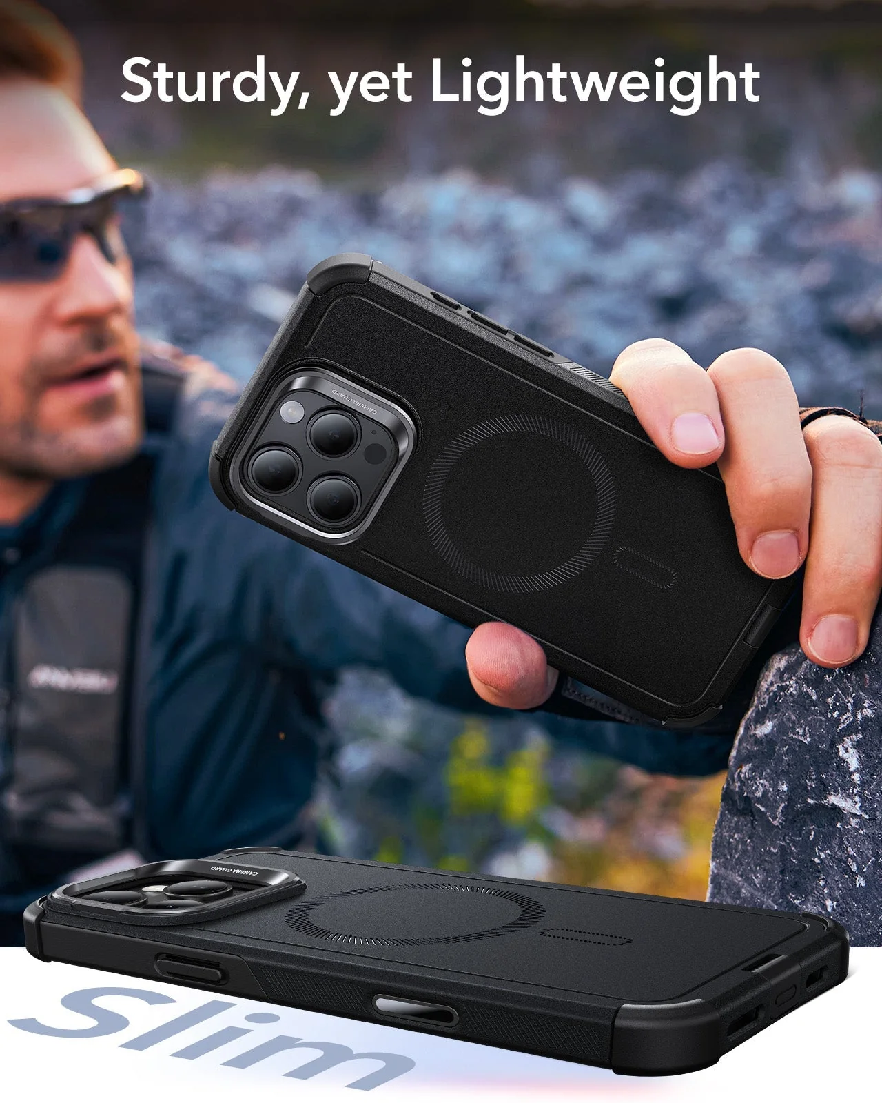 iPhone 16 Pro Cyber Tough Magnetic Case Protection Bundle (Camera Control, Stash Stand) - Black - Image 9
