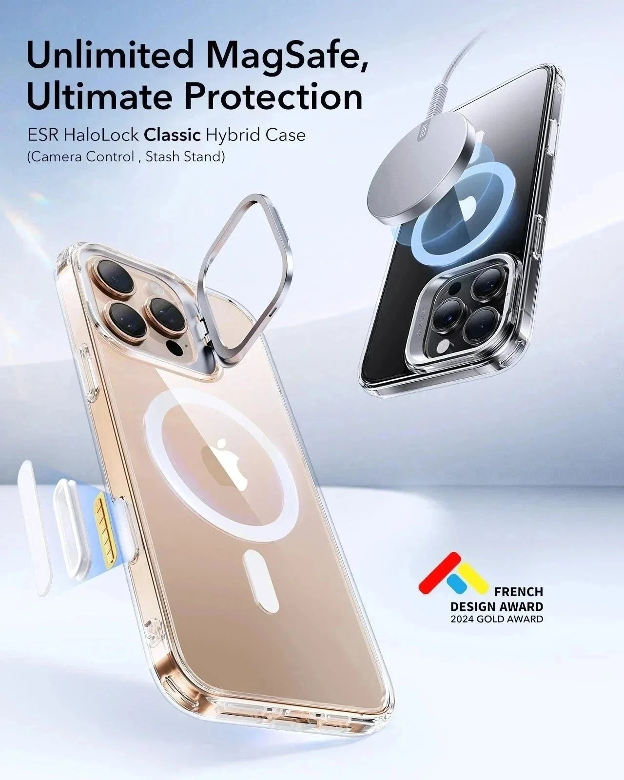 iPhone 16 Pro Max Classic Hybrid Magnetic Case (Camera Control, Stash Stand) & Privacy Screen Protector Bundle - Frosted Black - Image 3