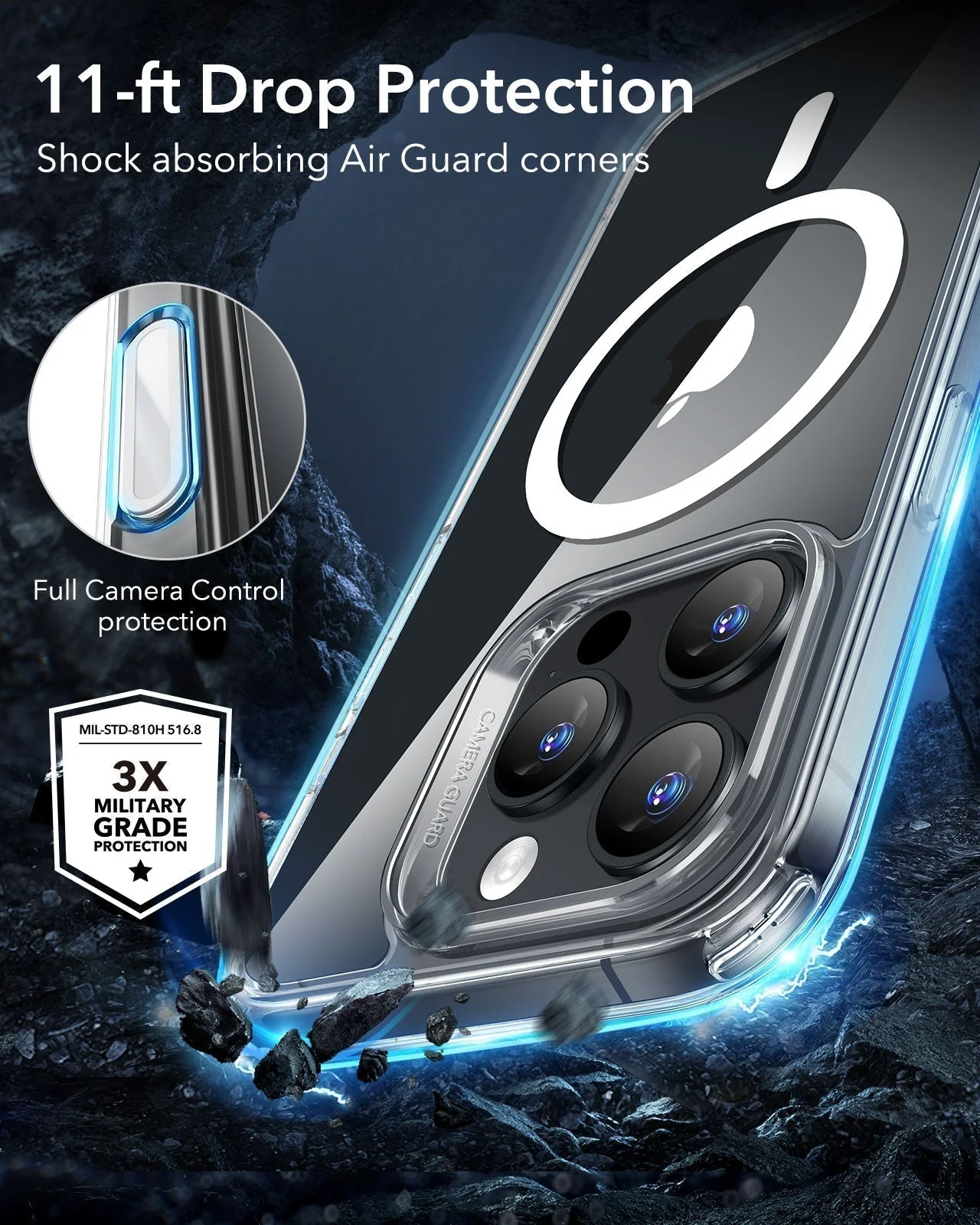 iPhone 16 Pro Max HaloLock Classic Hybrid Case (Camera Control) - Clear Black - Image 7