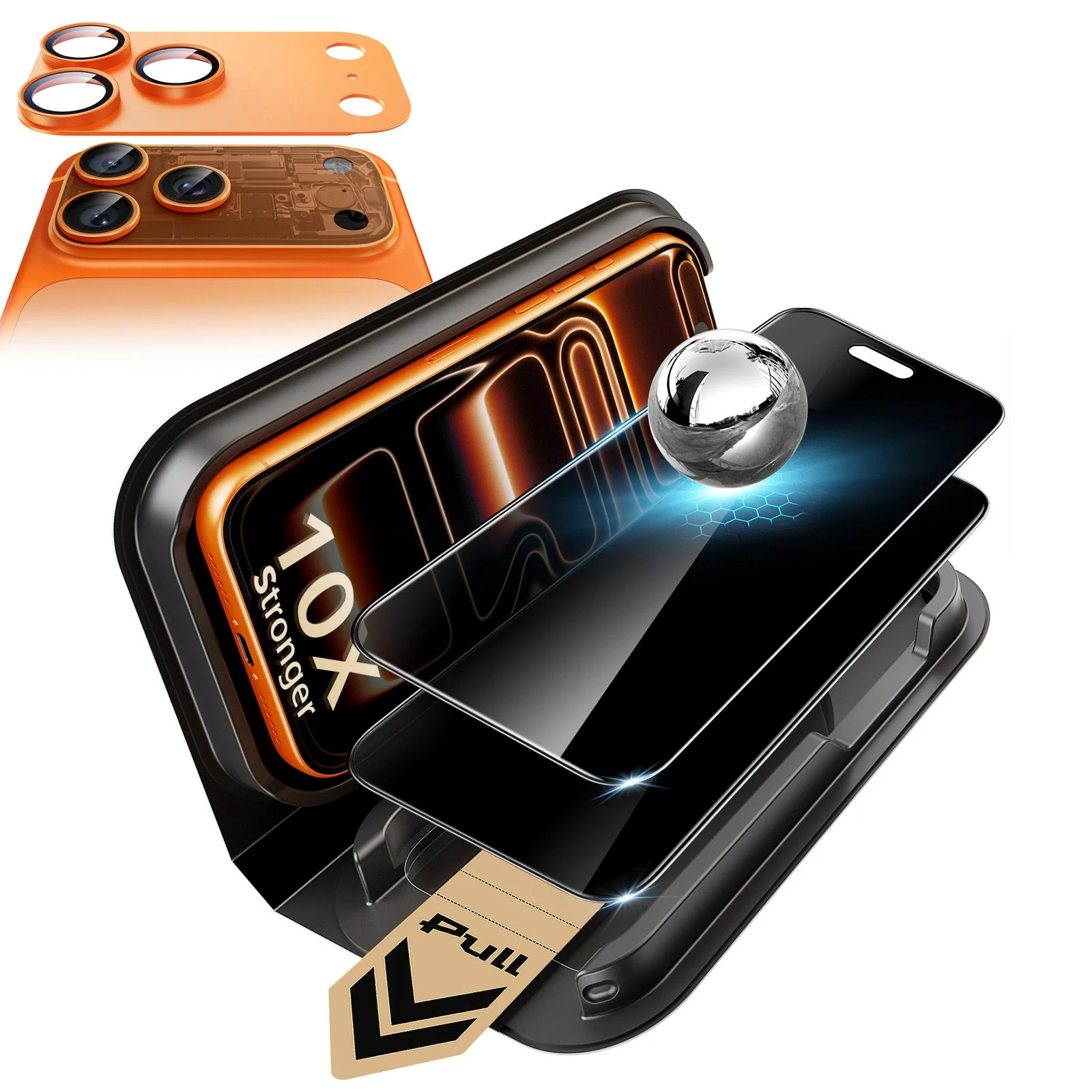 iPhone 17 Pro Max Bundle ArmoriteĀ® Pro Privacy Screen Protector and Camera Lens Protector (Full Coverage) - Orange