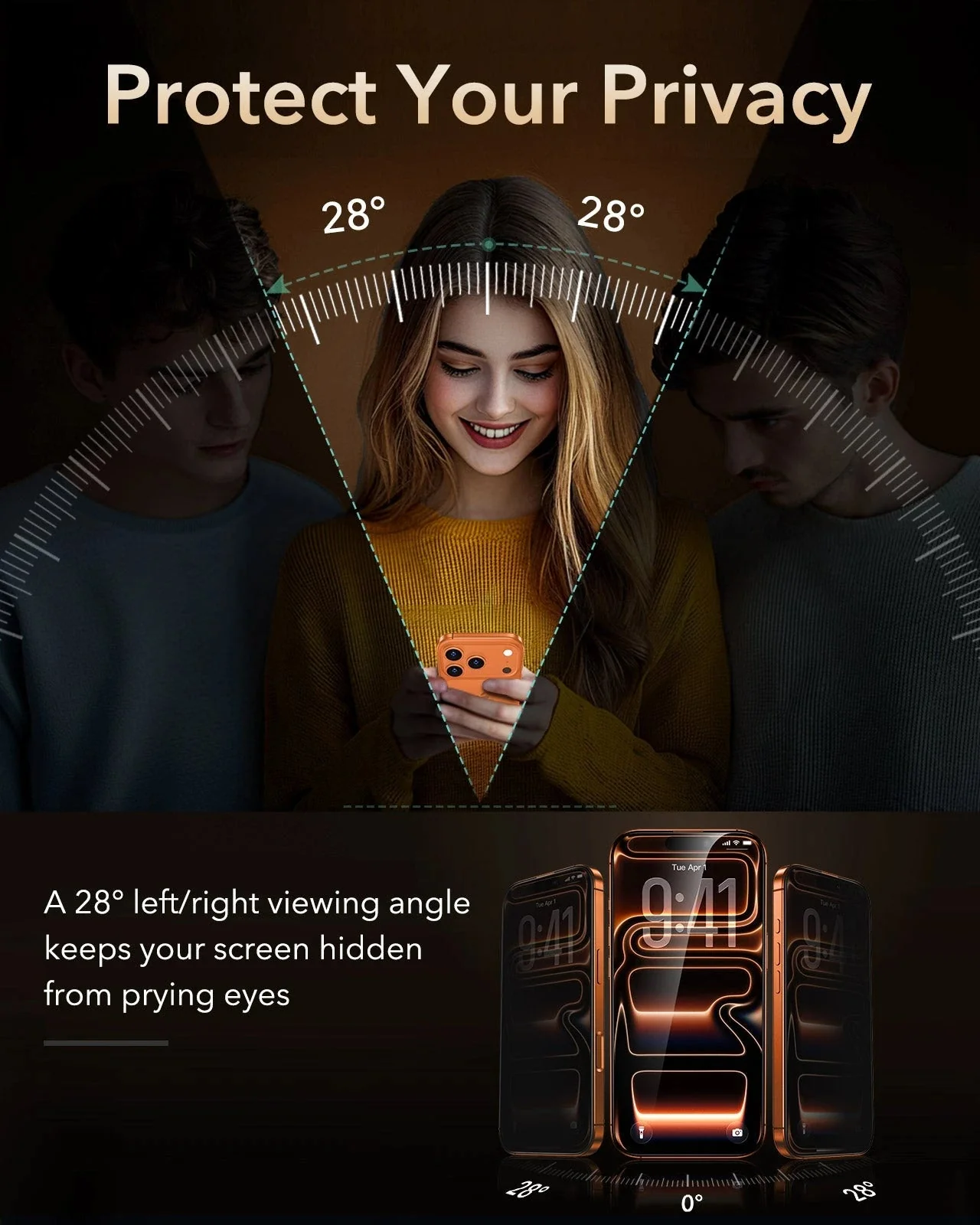 iPhone 17 Pro Max Bundle ArmoriteĀ® Pro Privacy Screen Protector and Camera Lens Protector (Full Coverage) - Orange - Image 3