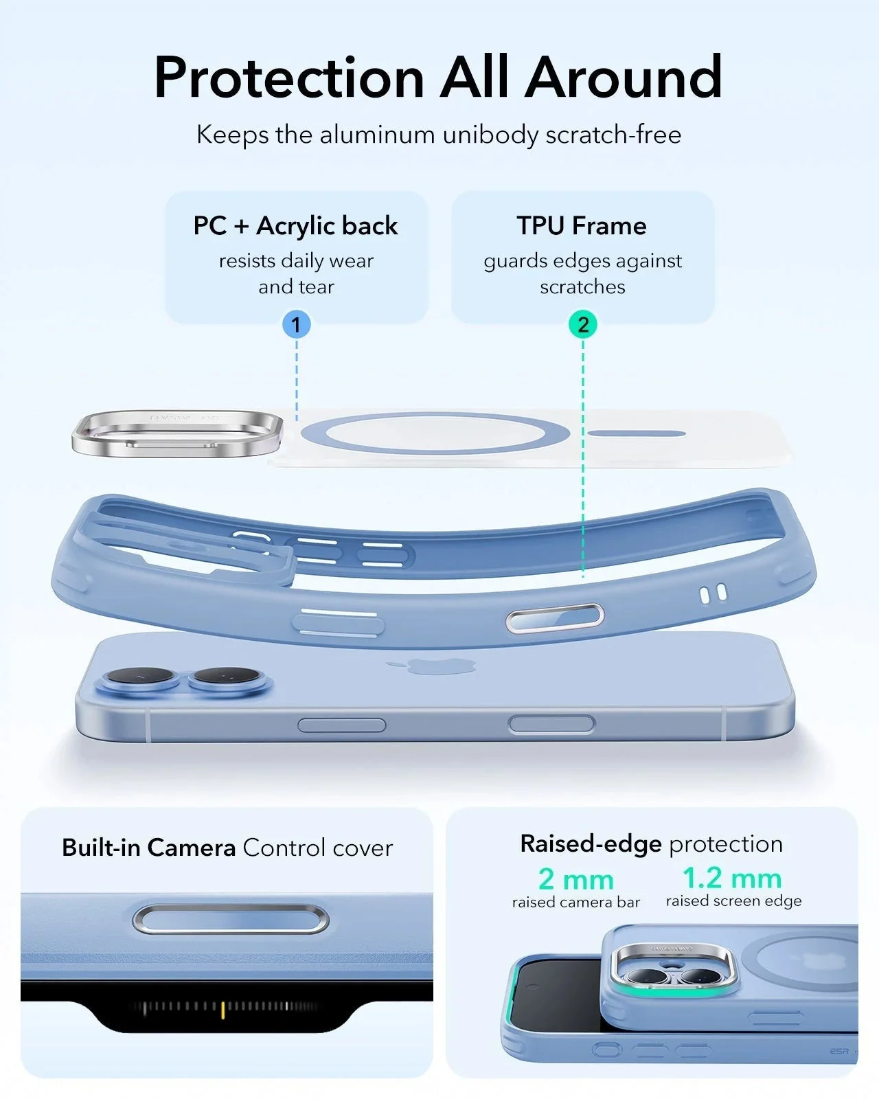 iPhone 17 Bundle Classic Hybrid Magnetic Case (Camera Control, Stash Stand) and Armorite Screen Protector - Frosted Light Blue - Image 3