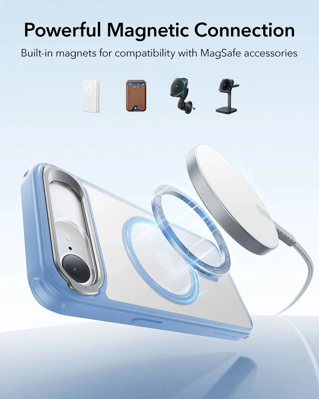 iPhone 17e Bundle Classic Hybrid Magnetic Case (Stash Stand) and ArmoriteĀ® Screen Protector - Frosted Light Blue - Image 6
