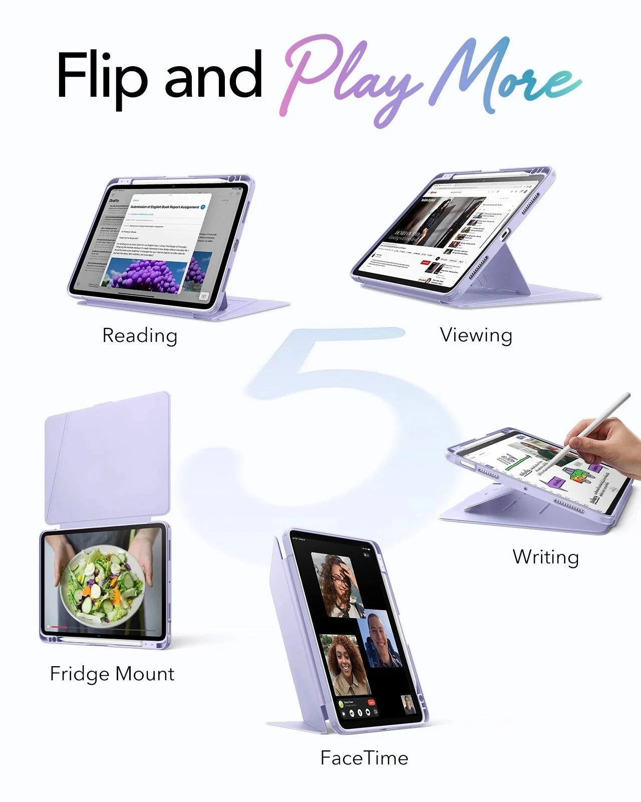 iPad Air 11" (M4) 2026 Bundle Flip Magnetic Case with Pencil Holder, Paper-Feel Magnetic & Armorite® Protection - Light Purple - Image 3
