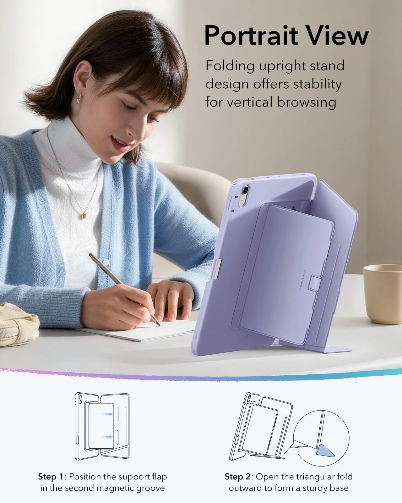 iPad Air 11" (M4) 2026 Bundle Flip Magnetic Case with Pencil Holder & Armorite® Paper-Feel Protection - Light Purple - Image 6