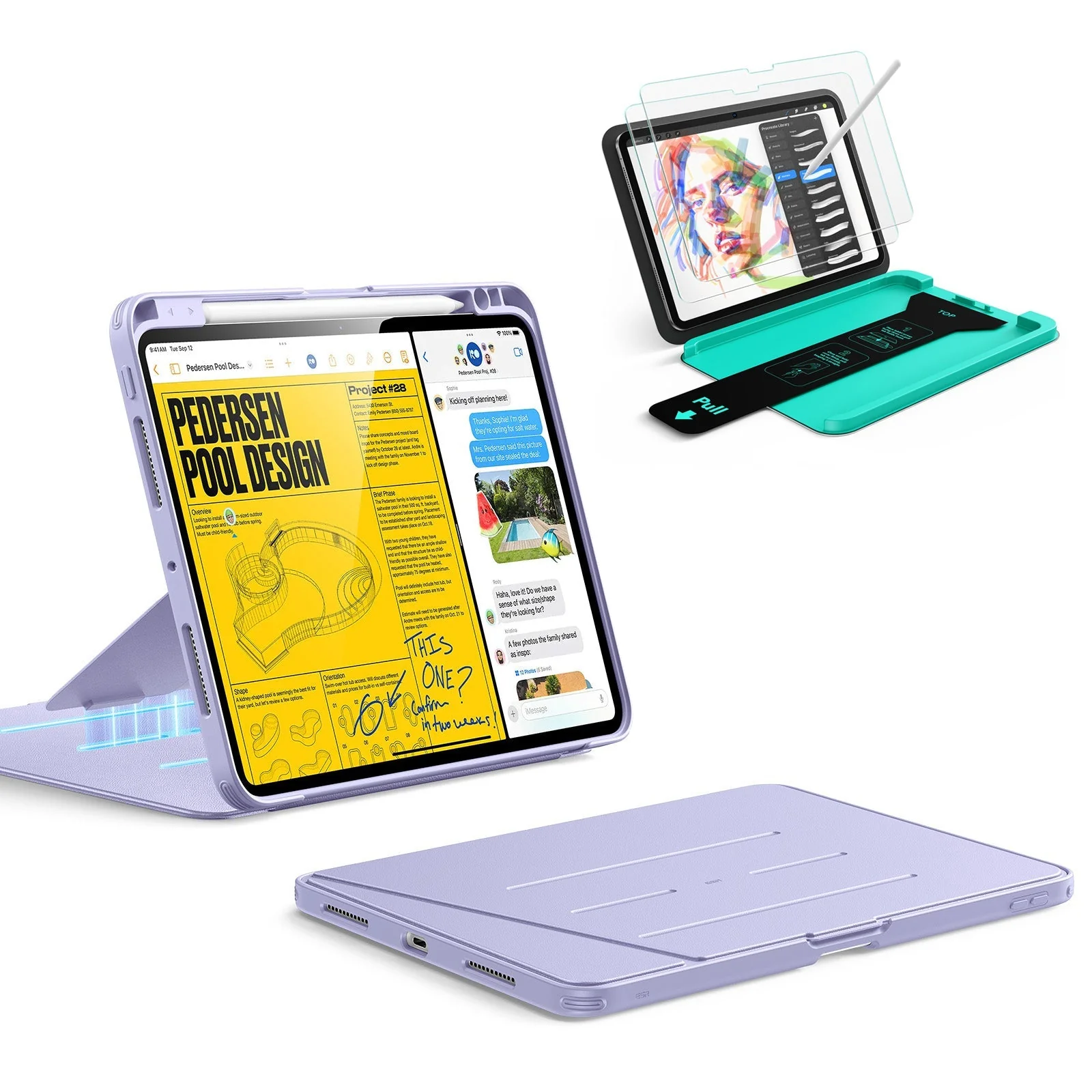 iPad Pro 11" (2025) Bundle Flip Magnetic Case with Pencil Holder & Armorite® Paper-Feel Protection - Light Purple