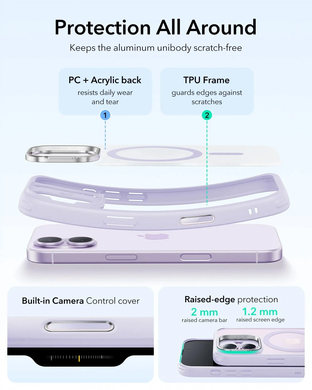 iPhone 17 Bundle Classic Hybrid Magnetic Case (Stash Stand) and Armorite Pro Privacy Screen Protector - Frosted Light Purple - Image 3