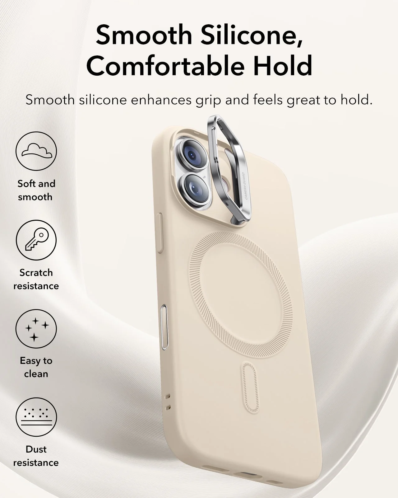 iPhone 17 Bundle Cloud Soft Magnetic Case (Stash Stand) and Armorite Pro Privacy Screen Protector - Light Tan - Image 6