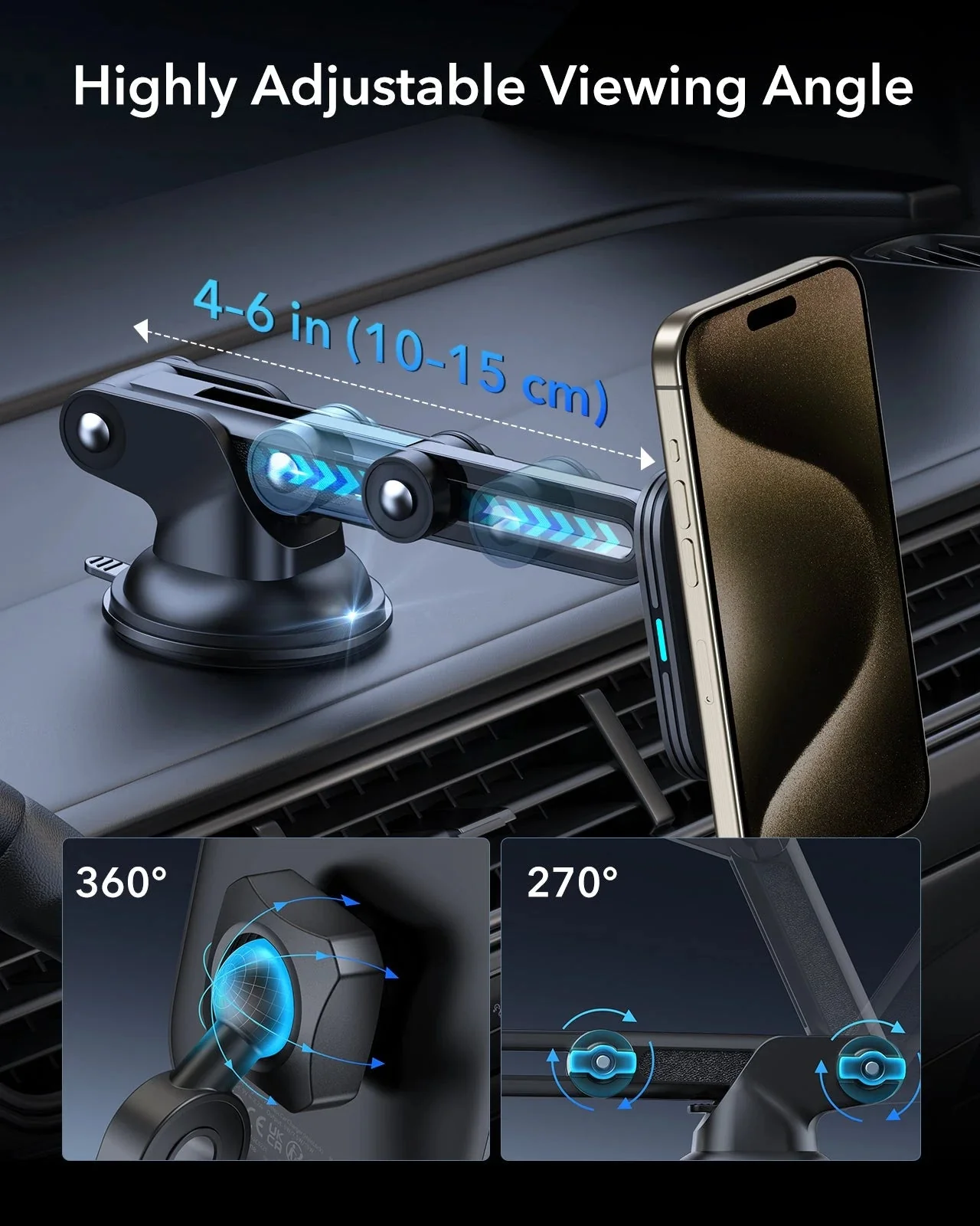 15W Dashboard Wireless Car Charger and Geo Wallet Stand Bundle-Black - Image 7