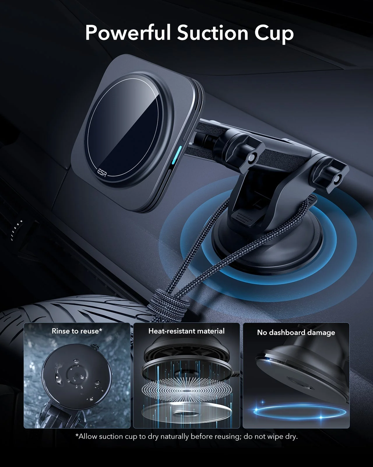 15W Dashboard Wireless Car Charger and Geo Wallet Stand Bundle-Black - Image 8