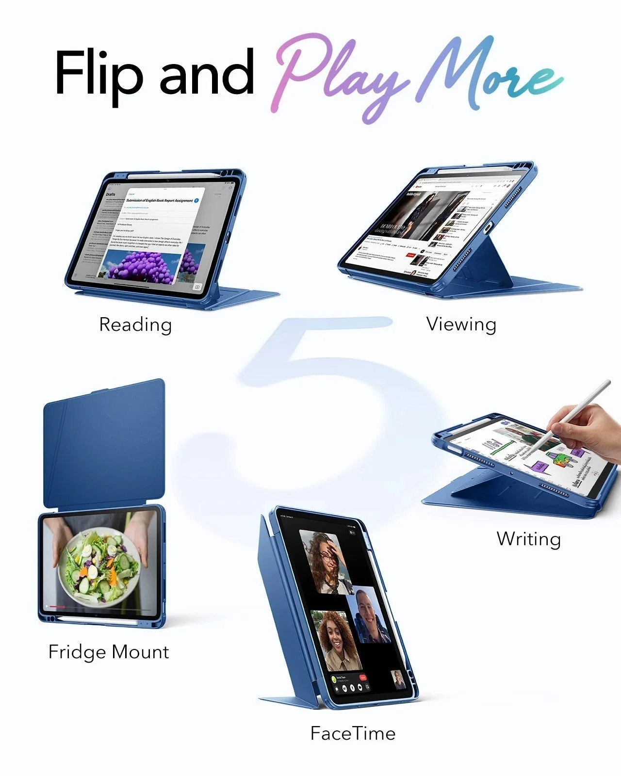 iPad Air 11" (M3) 2025 Bundle Flip Magnetic Case with Pencil Holder, Paper-Feel Magnetic & Armorite® Protection - Navy Blue - Image 3
