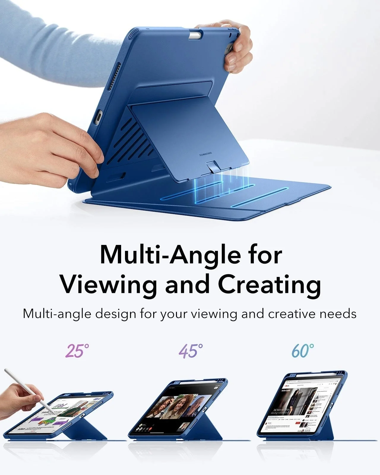 iPad Air 11" (M4) 2026 Bundle Flip Magnetic Case with Pencil Holder, Paper-Feel Magnetic & Armorite® Protection - Navy Blue - Image 4