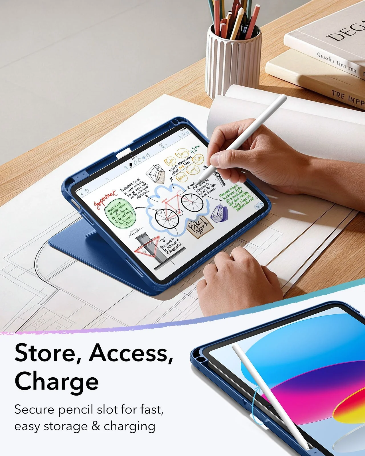 iPad 11" (A16) 2025 Bundle Flip Magnetic Case with Pencil Holder & Armorite® Paper-Feel Protection - Navy Blue - Image 7