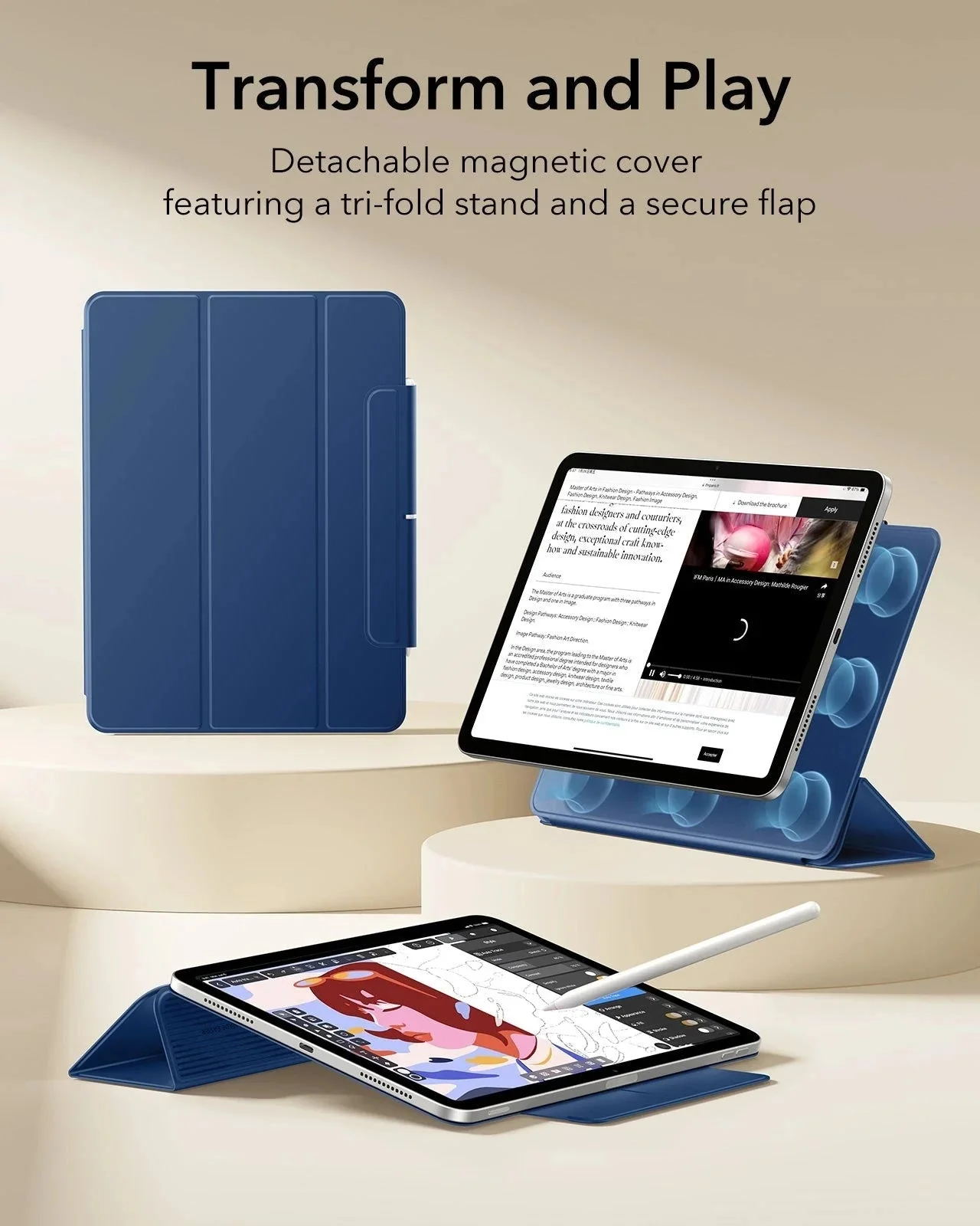 iPad Air 11" (M4) 2026 Rebound Magnetic Case - Navy Blue - Image 3