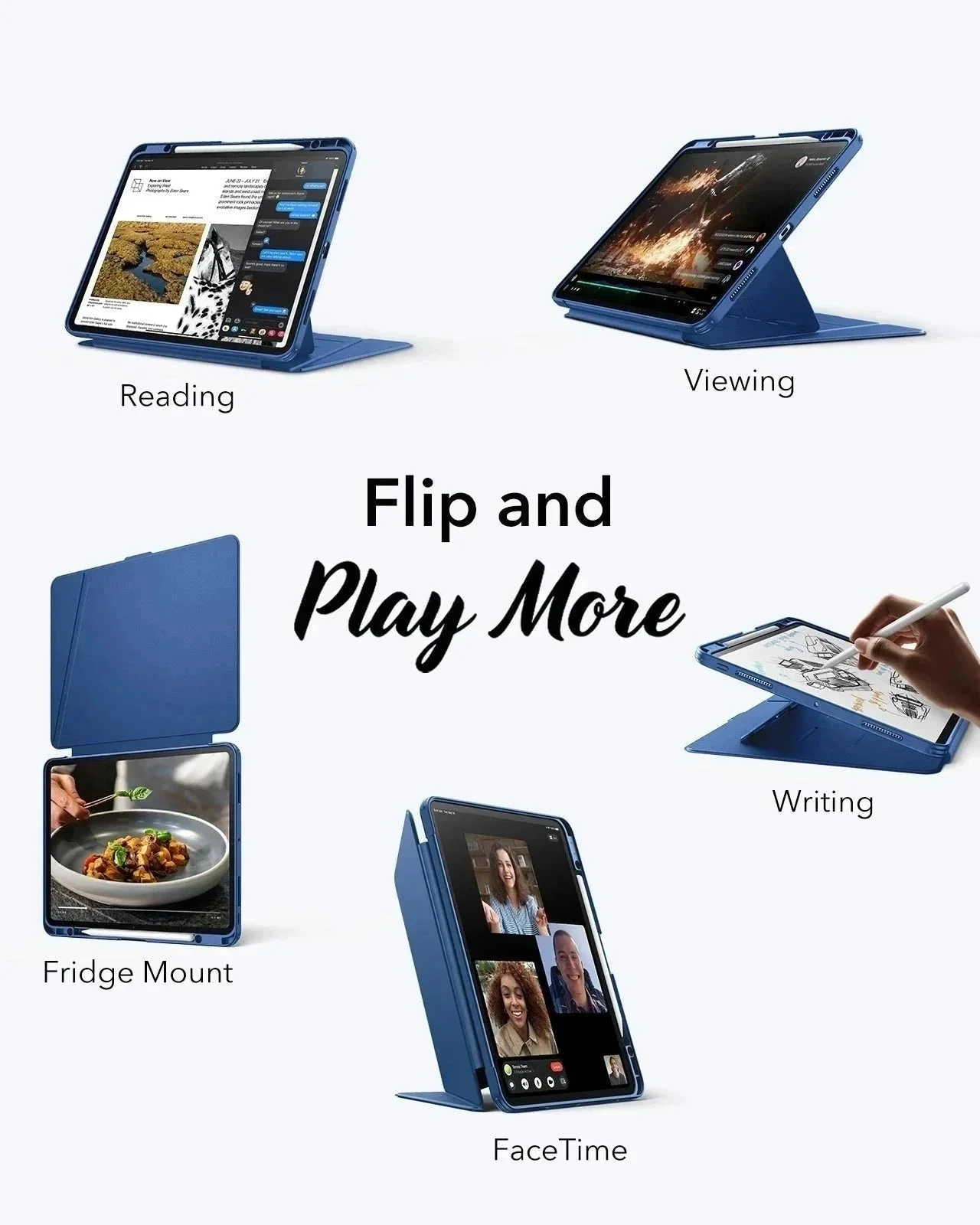 iPad Pro 13" (2025) Bundle Flip Magnetic Case with Pencil Holder & Armorite® Protection - Navy Blue - Image 4