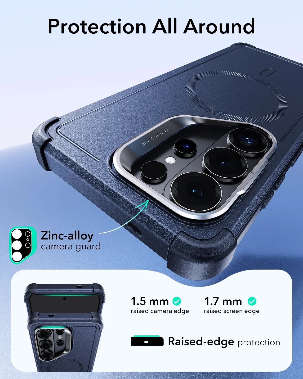 Galaxy S26 Ultra Bundle Cyber Tough Magnetic Case (Stash Stand) and Armorite® Pro Screen Protector - Navy Blue - Image 3