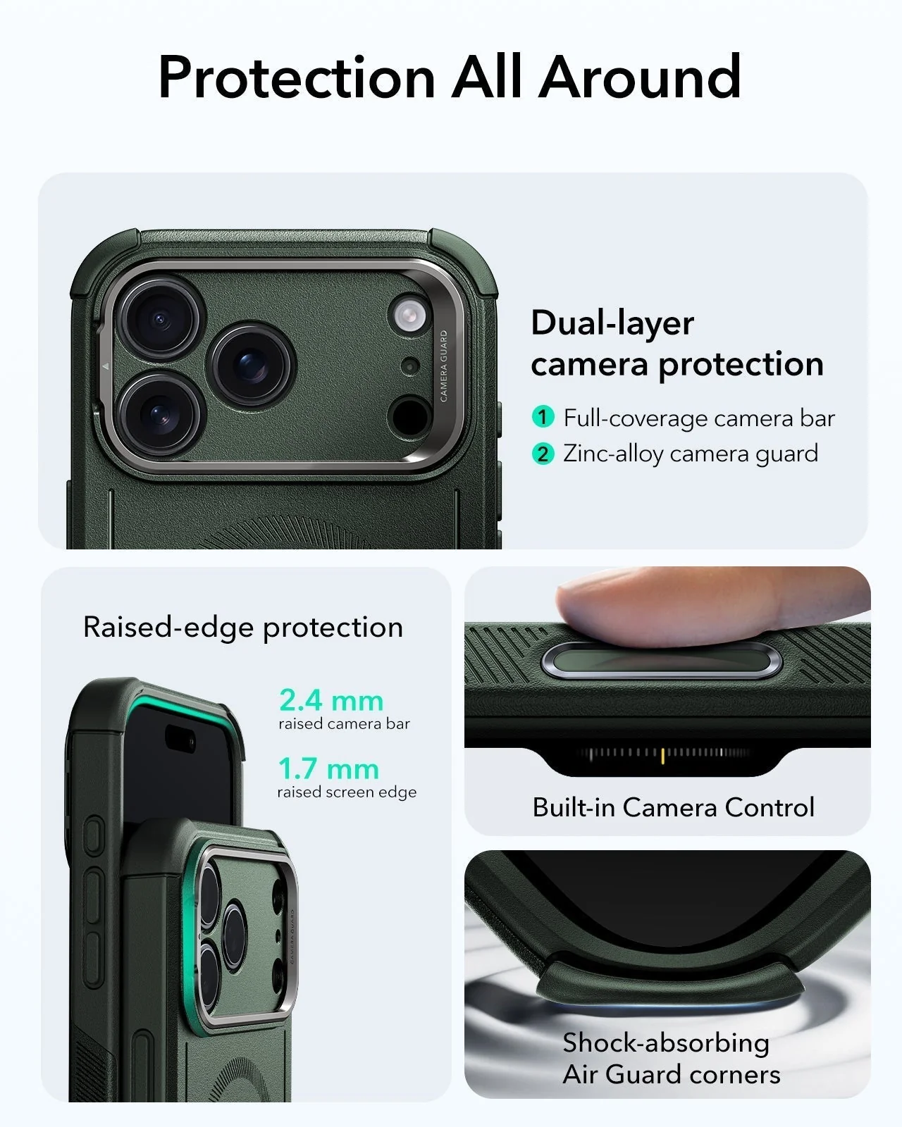 iPhone 17 Pro Bundle Cyber Tough Magnetic Case (Camera Control, Stash Stand) and Armorite Screen Protector - Olive Green - Image 3