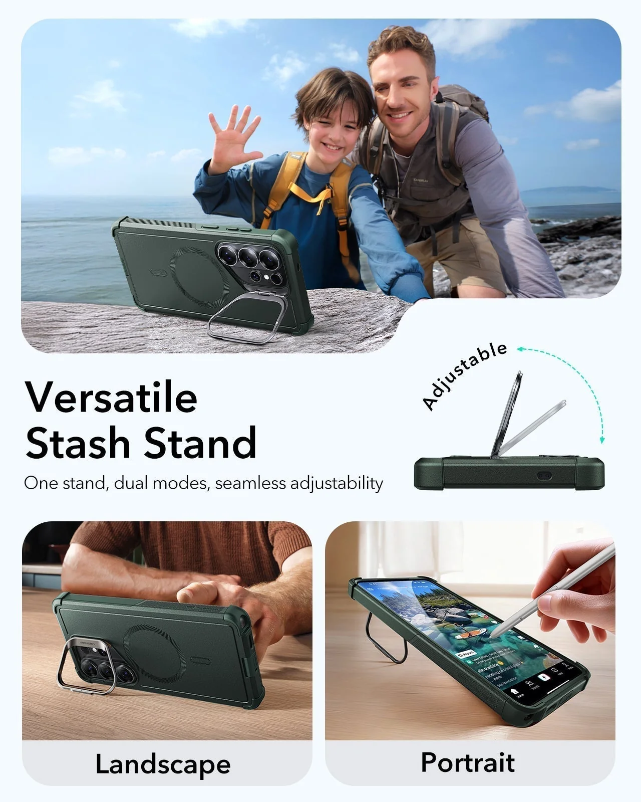 Galaxy S26 Ultra Cyber Tough Magnetic Case (Stash Stand) - Olive Green - Image 6