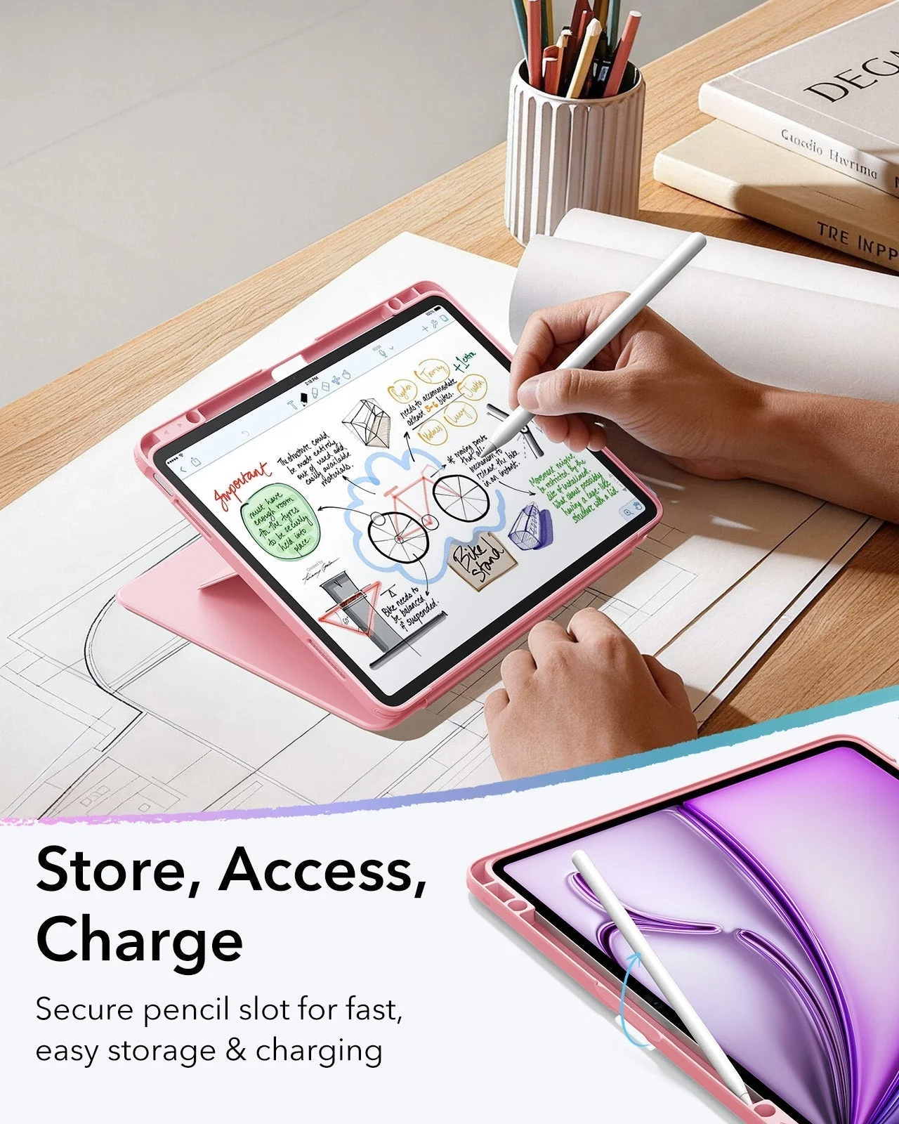 iPad Air 13" (M4) 2026 Bundle Flip Magnetic Case with Pencil Holder & Armorite® Protection - Pink - Image 8