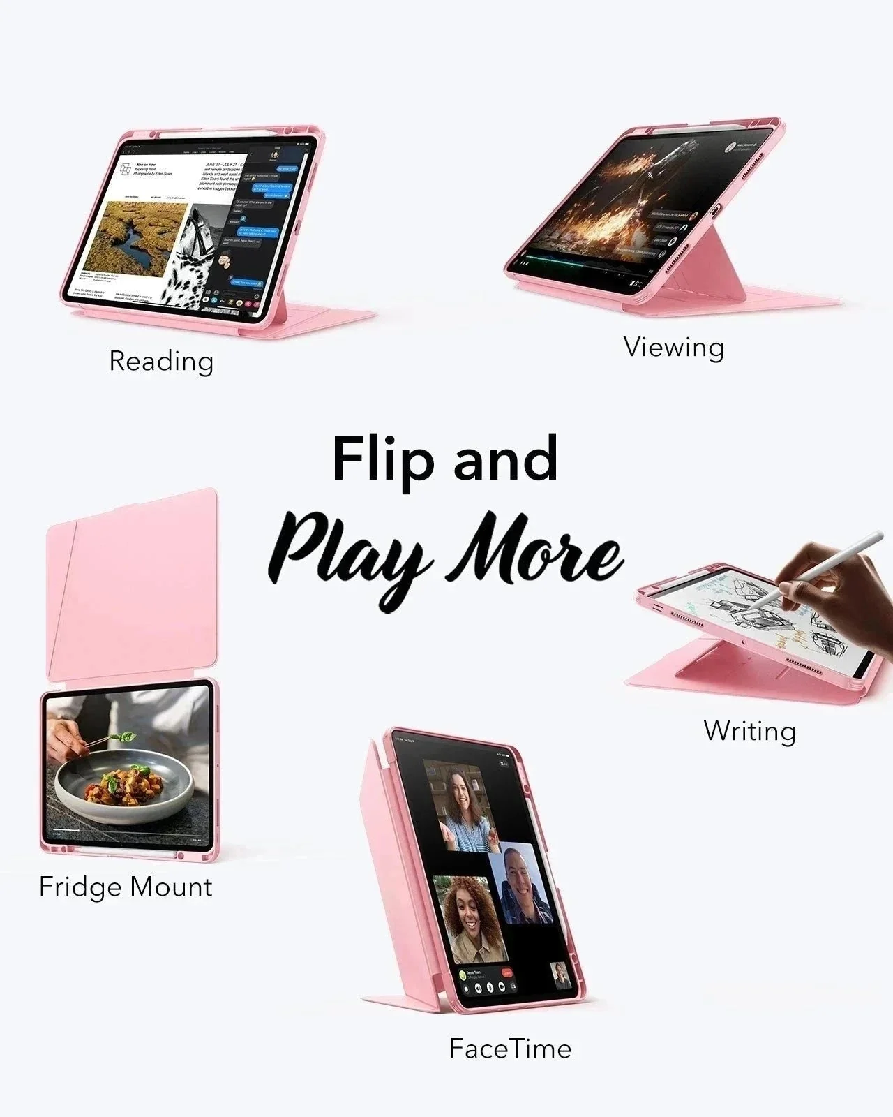 iPad Pro 13" (2025) Bundle Flip Magnetic Case with Pencil Holder & Armorite® Protection - Pink - Image 4