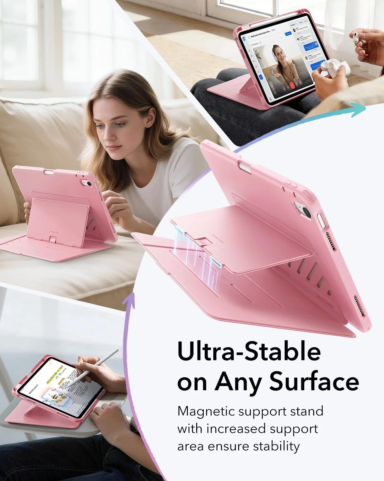 iPad 11" (A16) 2025 Bundle Flip Magnetic Case with Pencil Holder & Armorite® Protection - Pink - Image 9