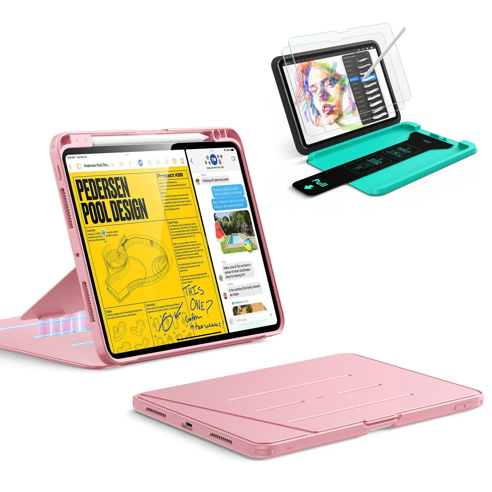 iPad Pro 11" (2025) Bundle Flip Magnetic Case with Pencil Holder & Armorite® Paper-Feel Protection - Pink