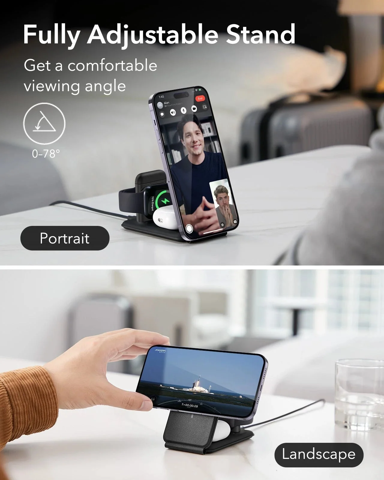 15W 3-in-1 Travel Wireless Charging Set (Bag Included) - Black - UK Plug - Image 7